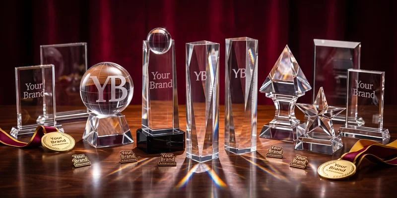 A row of gold trophy awards ready for engraving and presentation